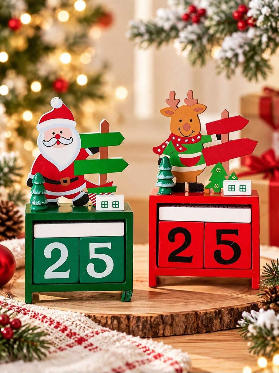 6pcs Santa Claus Christmas Tree Wooden Calendar Desktop Decor Ornaments, Birthday Gift, Graduation Gift - Multicolor - View 1