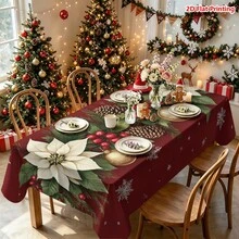 1pc Rectangular Christmas Themed Printed Tablecloth, Suitable For Indoor/Outdoor Dining, Party, Buffet, Wedding, Woven Polyester Tablecloth - Multicolor - View 7