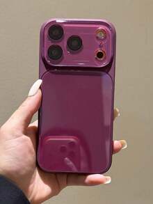 Luxury Solid Color Glossy Glass-Like Phone Case, Compatible With IPhone 18ProMax 18Pro 17 Pro Max 16 15 14 13 12 11 Pro Max, Lens Protection Shockproof Hard Shell Back Cover - Plum - View 4
