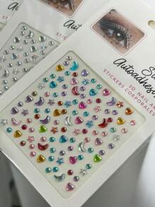 3Pcs Self‑Adhesive Face Gems Stickers Set, 3D Heart Star Rhinestone Pearl Eye Body Jewels, Easy Stick On Eye Body Makeup Gems For Christmas Rave Festival Cosplay Party Costume & Nail Art DIY Decor - Multicolor - View 8