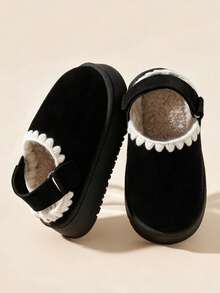 Infant Slippers With Back Strap And Hook-And-Loop Anti-Slip For Toddlers, Indoor Home Bedroom Slippers For Boys And Girls, Autumn And Winter - Black - View 4