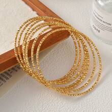 7pcs/Set 18K Gold Plated Stainless Steel Textured Polished Round Bangle Bracelet Set, Vintage Style Women's Daily Party Banquet Wear, Exquisite Shiny Jewelry - Gold - View 4