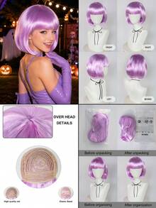 Dopamine Color Bob Wig With Bangs, Bright Neon Colors, Perfect For Cosplay, Festivals, Y2K, K-POP, Daily Wear, Halloween, Stage, Party. Comfortable And Breathable Cap Design, Suitable For Long-Term Wear, Photography, Fan Support, Fashion Styling. - Multicolor - View 4