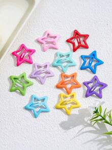 10pcs Girls Multicolor Glow-In-The-Dark Hollow Star BB Clips Set, Y2K Star Hair Clips For Party, Music Festival, Side Hair Clips, Holiday Party Atmosphere Hair Accessories, Girls Hair Clips, Girls Hair Accessories (Random Color) - Multicolor - View 4