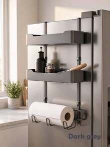 1pc 4-Tier Kitchen Refrigerator Hanging Rack, Rust-Proof Cast Iron Hanging Kitchen Storage Rack, No Drilling Required, For Organizing Kitchen Essentials, Space-Saving Kitchen Accessory, Home Decor, Dark Gray - Multicolor - View 14