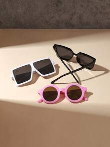 1set 3pcs 3-8Y Kids Oversized Square & Round PC Frame Glasses, Solid Color Minimalist Eyewear For Party Daily Outdoor With Glasses Box - Multicolor - View 5