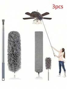 112 Inch Telescopic Pole Microfiber Dusting Kit, Suitable For High Ceiling Cleaning Fans And Cobwebs, Reusable And Washable Lightweight Ceiling Fan And Curtain Cleaning Tool - 4-piece Set - View 11