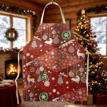 1pc Christmas Reindeer & Snowflake Print Apron - Sleeveless Design, Durable & Comfortable Fit, Reindeer, Snowflake, Christmas Ball & Small Tree Pattern, Suitable For Cooking, Baking & Home Cleaning, Housework Apron, Gardening Apron, Fun Christmas Holiday Gift - Multicolor - View 9