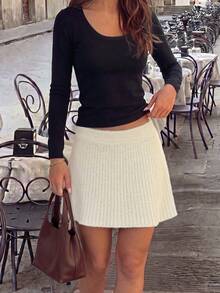 Women's Autumn Casual Knit Dress, A-Line Ribbed Wool Blend Sweater Dress, Winter Outfit, Suitable For Daily Wear, Office And Christmas - Cream - View 6