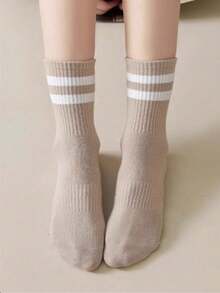 Random 1/6/20/30 Pairs Women's Striped Business Casual Sports Running Cycling Versatile Mid-Calf Socks - Multicolor - View 3