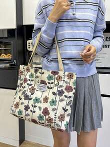 Large Capacity Niche Shoulder Bag Women's New Style Ins Canvas Tote Bag Handbag For School And Commuting, Canvas Printed Material - White - View 2