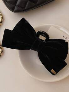 2/1pc Black Velvet Large Bow Hair Clip (Approx. 14cm), Suitable For Party And Daily Wear Women's Claw Clip, Fashion Hair Accessory - Multicolor - View 6