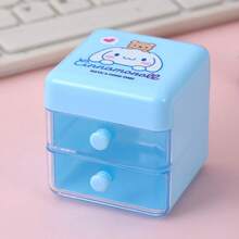 SANRIO 1件雙層抽屜收納盒，可愛桌面化妝品收納盒，小型珠寶收納盒，透明塑料迷你桌面化妝配件收納容器 - 彩色 - 查看 11