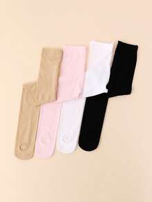 4 Pairs Girls' Dance Tights, Hole-Bottom No-Slip Pantyhose, UPF 50 Physical UV Protection, Basic Color, High-Density Knit - Multicolor - View 5