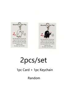 10pcs/Set Halloween Ghost Pocket Hug Keychain, Black Ghost Key Ring With Card, Halloween Boo Little Ghost Pendant, Friendship Encouragement Gift, Spooky Gothic Style Bag Charm - Multicolor - View 11