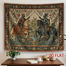 1-Pack Medieval Knight Jousting Tapestry Wall Hanging – Landscape-Oriented Medieval Castle Backdrop; Suitable For Parties, Themed Decor, Photo Booth Backgrounds, Medieval Knight-Themed Events, And Medieval Battle Scene Wall Decoration - Multicolor - View 5