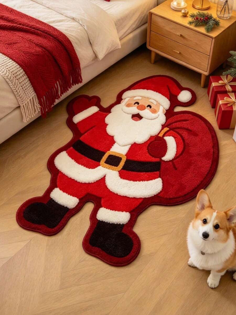 1pc Christmas Waving Old Man Shaped Doormat, Decorative Rug, Carpet, Living Room Rug, Bedroom Rug, Christmas Rug, Door Mat - Multicolor - View 1