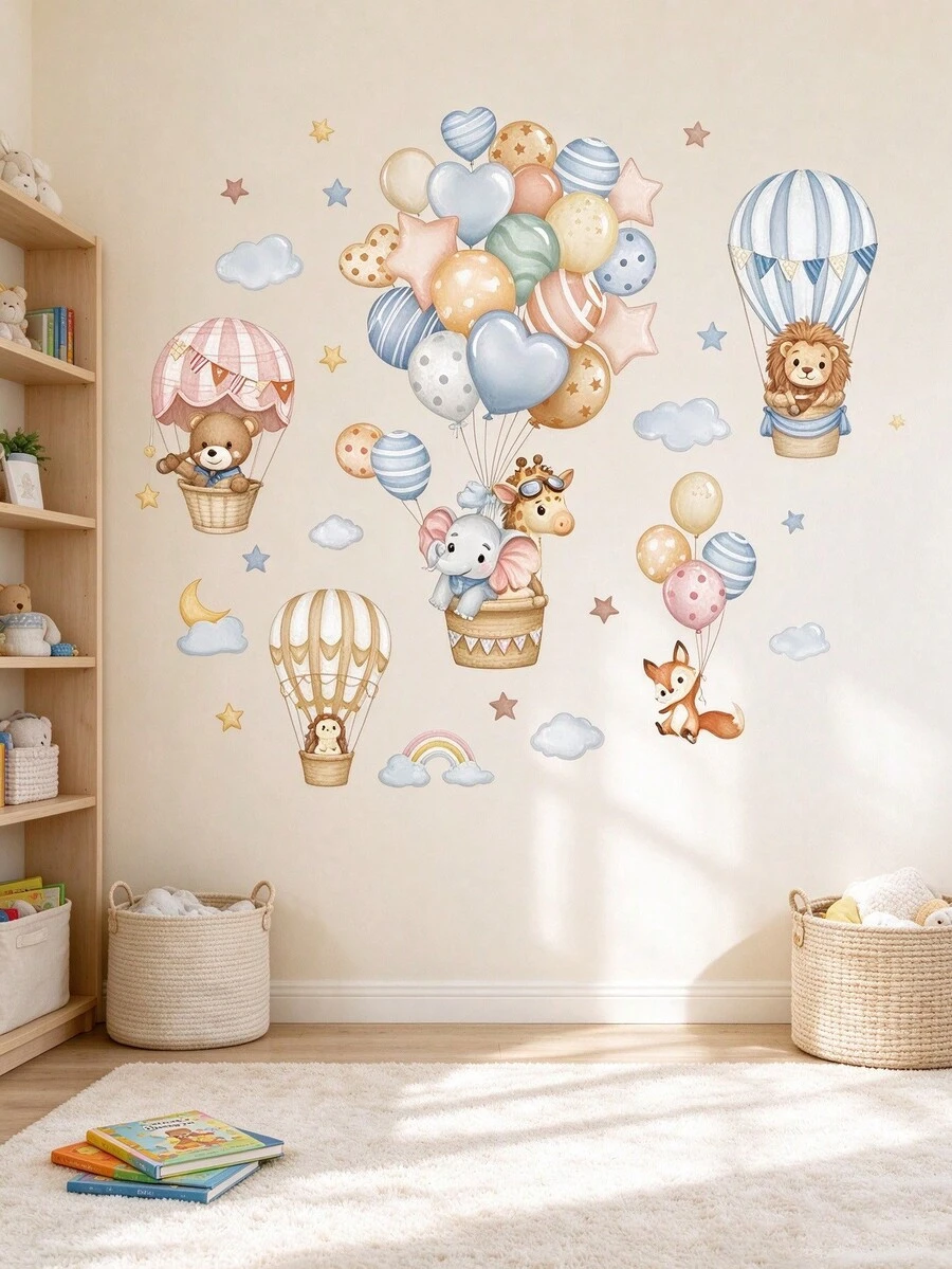 1 Set Rainbow, Animal, Cloud And Hot Air Balloon Pattern Wall Stickers, Suitable For Decorating Baby Room Walls - Multicolor - View 1