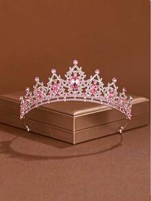 1pc Fashionable Exquisite Alloy Crown, Suitable For Women's Wedding Party Hair Accessory - Watermelon Pink - View 1