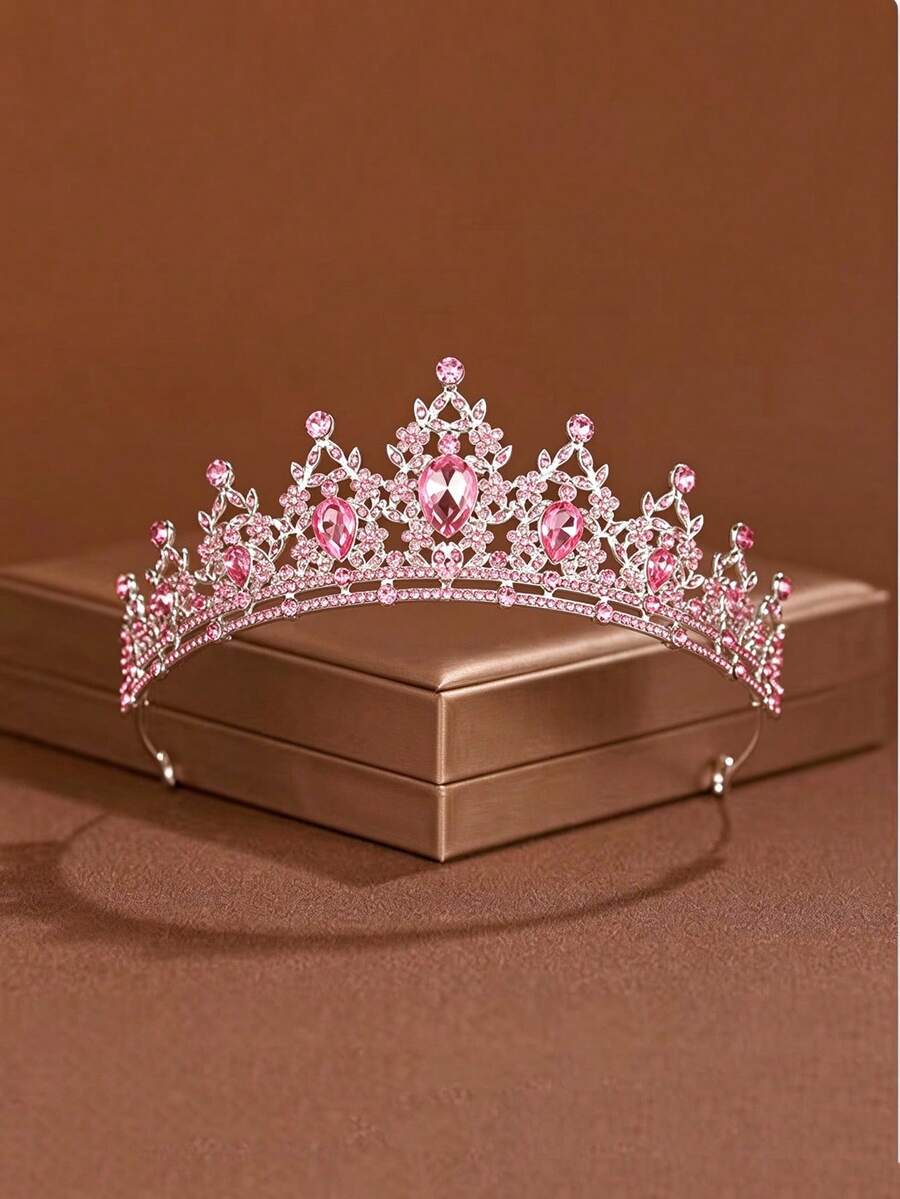 1pc Fashionable Exquisite Alloy Crown, Suitable For Women's Wedding Party Hair Accessory - Watermelon Pink - View 1