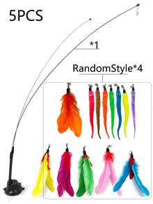 Suction Cup Double-Ended Cat Teaser Toy With Multiple Interchangeable Attachments, Interactive Self-Play Cat Toy With Feather, Caterpillar And Butterfly Replacement Heads, Indoor Kitten And Adult Cat Toy, Relieve Boredom, Pet Gift - Multicolor - View 8