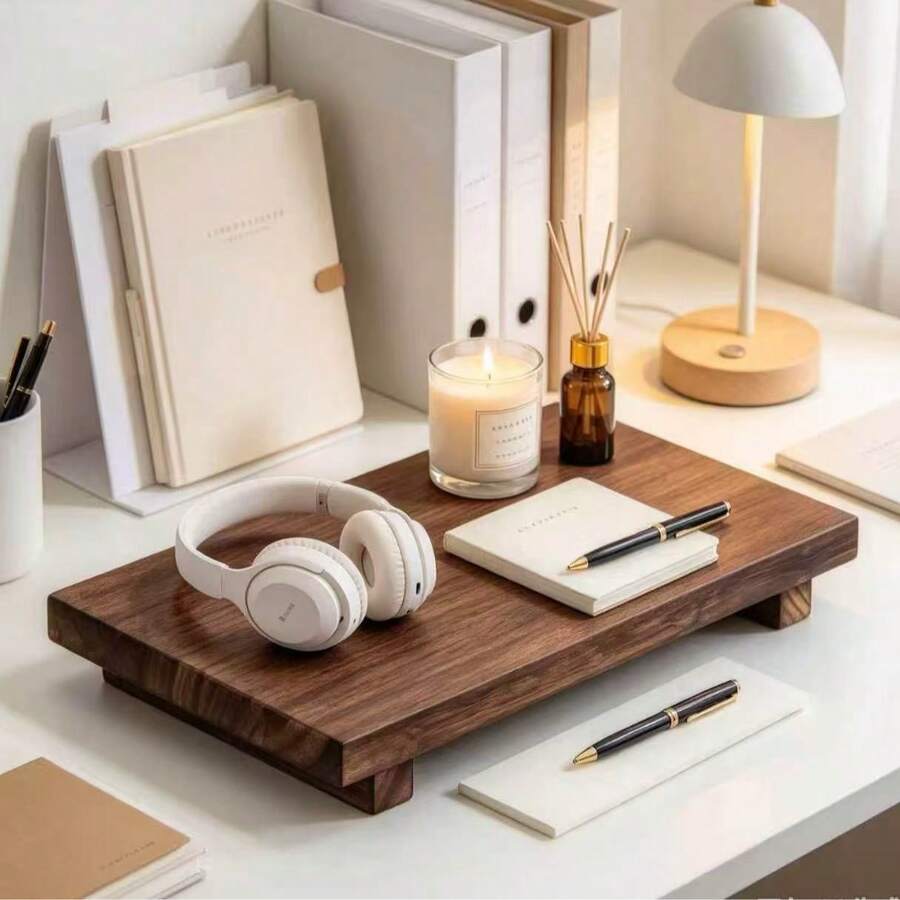 1/2pcs Minimalist Style Wooden Footstool, With Wooden Tray And Support Base, Rustic Style Tray, Multi-Purpose Home Decor, Suitable For Bathroom, Living Room, Kitchen, Soap Dish, Flower Stand, Etc. - Multi-color - View 1
