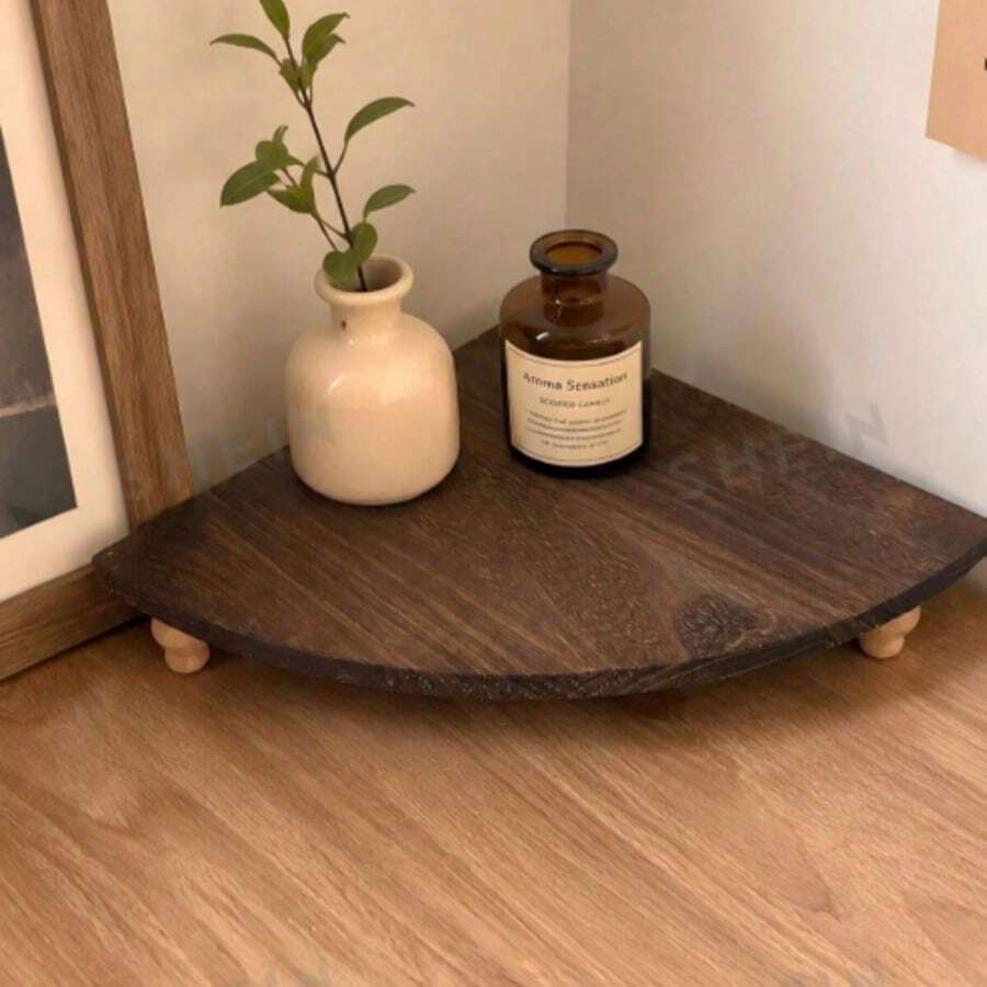 1-Pack Small Space-Saving Vintage Wooden Corner Shelf, Multi-Functional Vintage - Brown - View 1