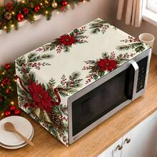 2dflat 1pc Red Poinsettia Bell Christmas Microwave Dust Cover, Red Christmas Flower Pine Branch Berry Gold Bell Kitchen Cover Cloth - Multicolor - View 8