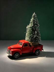 Christmas Red Truck Model Vintage Metal Car Ornament Collectible Toy, With Mini Christmas Tree, Suitable For Desktop Decoration, Perfect Gift For Easter, Christmas And Birthday. - Multicolor - View 5