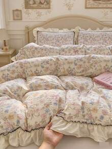 Pink French Romantic Style Lace Duvet Cover 3 Pieces Set Including 1 Duvet Cover And 2 Pillowcases, No Filling, Soft And Comfortable Bedroom Bedding, Suitable For Bedroom, Dorm, Home Use, Multiple Size Options - Pink - View 6