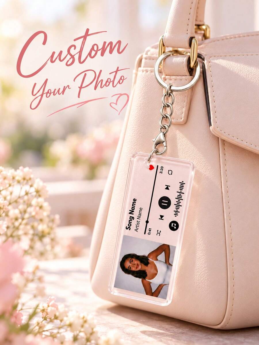 Custom Music Player Keychain, Personalized Photo And Text Keychain, Valentine's Day Gift For Her, Him, Friends, Family, Couples, And Birthday Gift - Multicolor - View 1