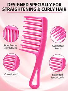 Large Double-Teeth Curling Comb, Anti-Static Smooth Styling Tool With Comfortable Grip, Durable Plastic Teeth For Long Curly Hair, Perfect Gift For Women, Modern Hair Comb, Ideal Holiday Gift For Christmas & Other Festivals - Multicolor - View 3