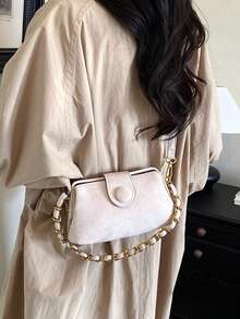 Women's Fashionable Vintage Suede Crossbody Bag Elegant Chain Shoulder Bag Retro Round Button Clasp Small Handbag For Daily Commute Shopping Office - Multicolor - View 10