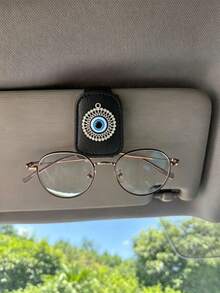 Devil Eye Rhinestone Car Glasses Clip, Car Sun Visor Glasses Storage Clip, Multi-Functional Ticket Holder Interior, Luxury Rhinestone Devil Eye Car Glasses Clip, Car Sun Visor Multi-Functional Glasses Ticket Holder, Creative Car Interior Decoration - Demon Eye - View 12
