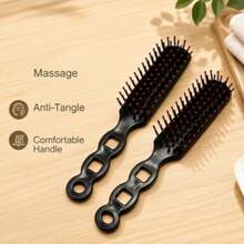 1 buah/2 buah Sisir Pijat Penata Rambut Keriting, Sisir Pijat Tahan Panas dan Anti-Statis, Sisir Berbentuk Angka Delapan - Hitam - View 2