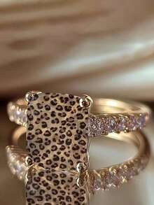 1pc Leopard Print Square Ring, Fashion Statement Piece, Suitable For Women's Daily Wear And Party Occasions, Great Jewelry Gift Choice - Multicolor - View 3
