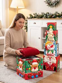 Christmas Gift Box Set, Stackable Nesting Christmas Gift Boxes With Lids, 4 Styles: Snowman/Santa/Deer/Christmas Tree, Suitable For Gift Packaging And Christmas Party Decoration, Can Hold Gifts - Gift Box - View 5