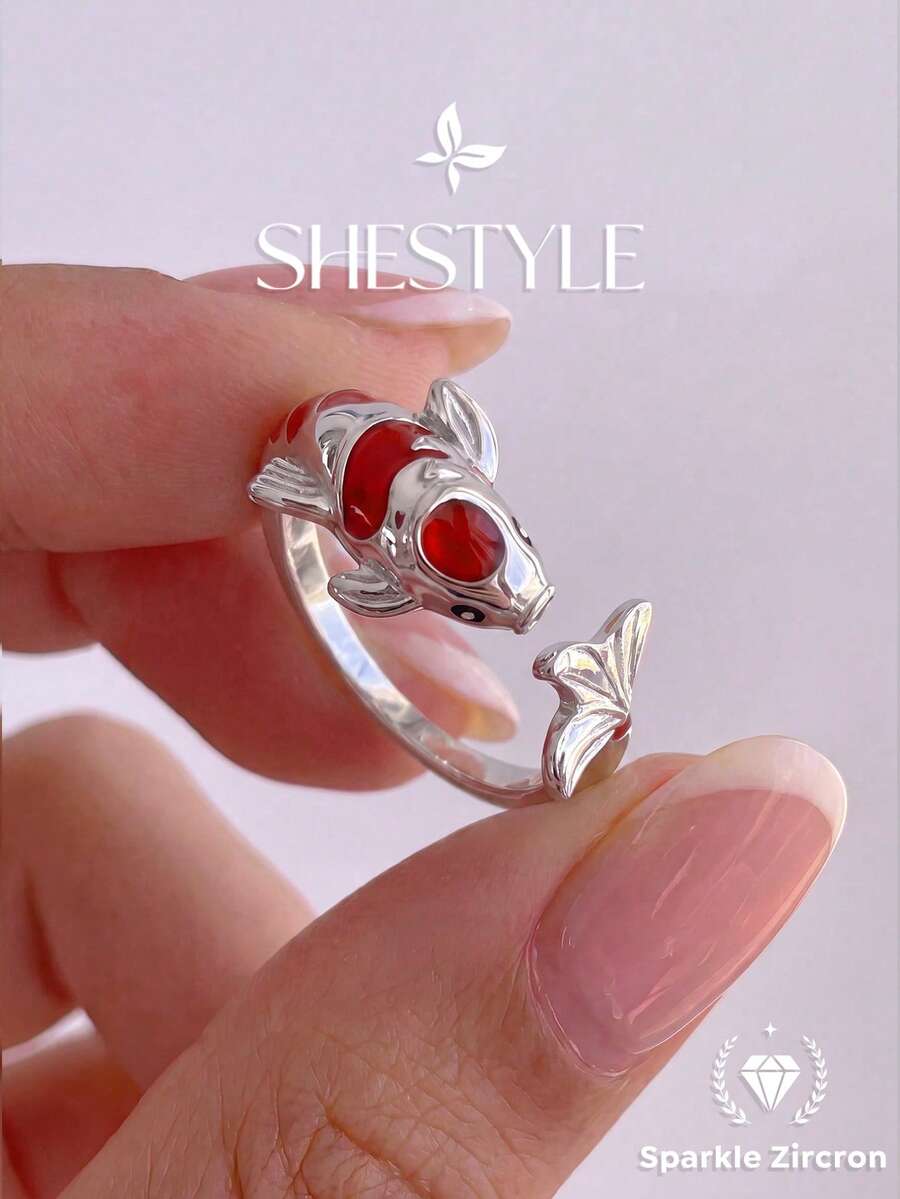 1pc Red Koi Fish Open Ring, Elegant Women's Jewelry Gift, Suitable For Date, Party, Anniversary - Koi - View 1