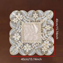 100% Polyester Vintage Luxury Rectangular Table Runner, Soft Base Fabric With Sheer Mesh, Full Floral And Leaf Embroidery, All-Around Hollow Lace Edge, Double Layer Tablecloth, Suitable For Bridal Breakfast Table, Country Cottage Kitchen Decor - Light Brown - View 8