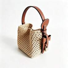 8pcs Handmade DIY Straw Handbag PU Accessories Kit, Hand-Stitched Vintage Bucket Bag Material Pack, Adjustable One Shoulder Crossbody Strap + Bag Pendant Set, Suitable For DIY Craft Enthusiasts, Bag Decoration And Modification - Multicolor - View 8