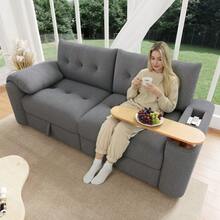 Teddy Plush 3-Seater Small Modular Sofa With Storage, Headrest & Integrated Side Table – Space-Saving Sofa Bed For Apartment, Living Room & Guest Room, Gray - Gray - View 1
