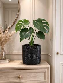 1pc Curved Textured Embossed Flower Pot, Home Indoor Plant Planter, Living Room Entryway Potted Plant Container, Premium Soft Decor Ornament, New Home Decoration, Gift Choice - Curved - View 9