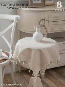 Bubaba Beige Linen-Look Tablecloth With Tassel Fringe, Rustic Farmhouse Boho Dining Table Cover, Soft Textured Table Protector For Kitchen, Dining Room & Home Decor - Beige - View 8