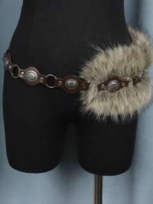 1pc Medieval Viking Fringed Leather Belt, Brown Rivet Decorated Waistband, Suitable For LARP, Cosplay, Renaissance Festival And Halloween Costume Accessory - ZSJ - View 5