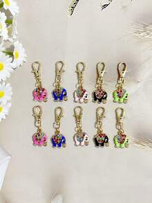 4/8pcs Colorful Rhinestone Elephant Metal Keychain, Colorful Oil-Drip Rhinestone Elephant Pendant, Lobster Clasp Bag Backpack Charm, Cute Animal Accessory, Birthday Gift, Holiday Favor, Daily Carry Decoration Gift (Random Color Rhinestone) - Multicolor - View 8