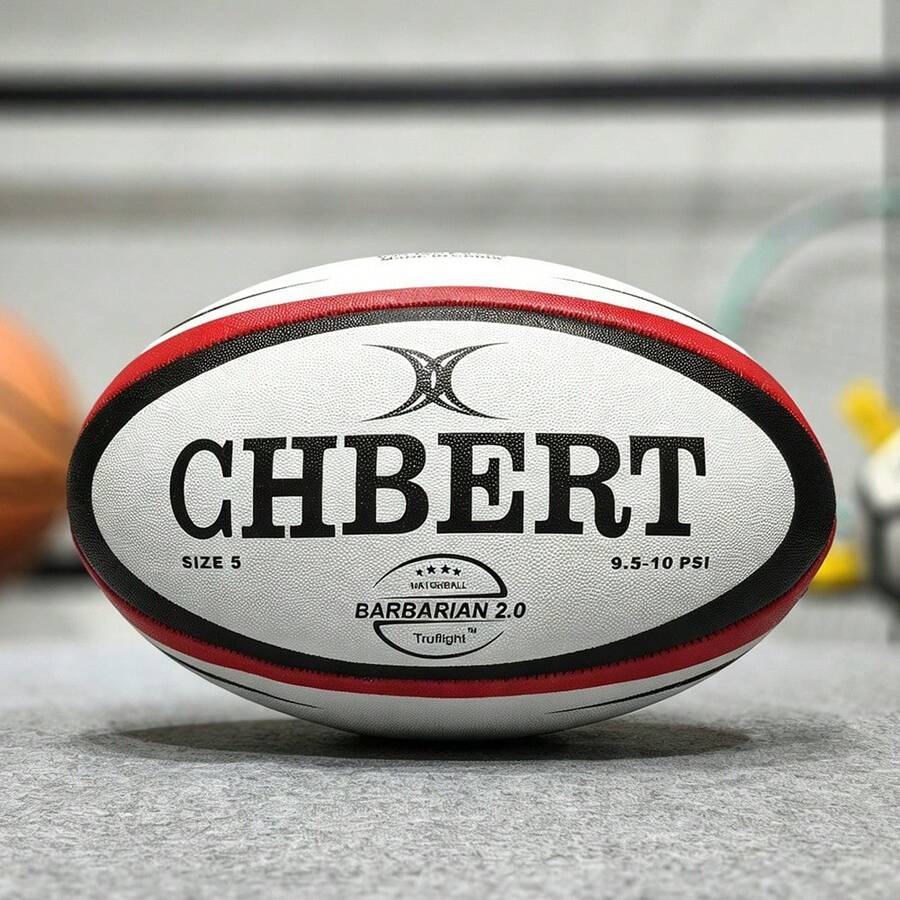 CHBERT British Rugby PU Machine-Stitched Training And Match Ball Size 5 Red Black White