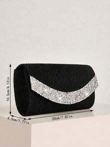 Noctella Luxury Black Evening Bag, Sparkling Rhinestone Trim Over A Pleated Front, Sophisticated Clutch For Wedding Receptions, Banquets & Formal Events - Black - View 4