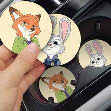 Hasbro Bộ 2 miếng lót hộc để cốc và khe cửa ô tô Zootopia Nick và Judy, thảm lưu trữ nội thất xe hơi chống trượt họa tiết hoạt hình - Thảm chống trượt trên xe ô tô - Xem 2