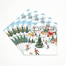 Christmas Winter Ski Town Disposable Paper Napkins, Snow Mountain Cabin Printed Napkins For Holiday Party Table Decor - Multicolor - View 5