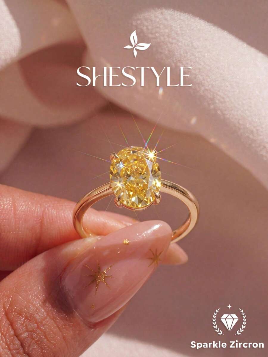 1pc Shiny Oval Engagement Ring/Wedding Ring, Women's Promise Ring/Eternity Ring, Exquisite Jewelry Gift